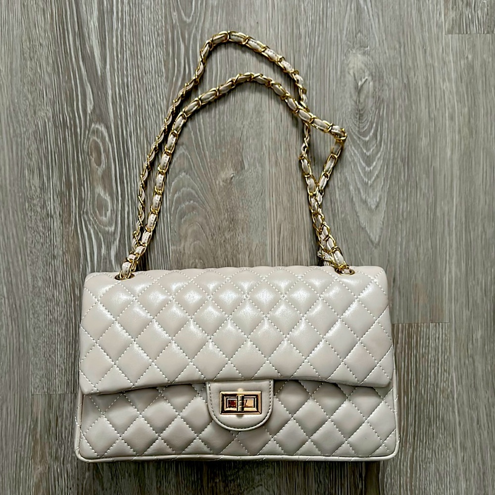 Taupe Quilted Leather Bag